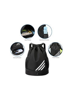 Oziral Drawstring Backpack Water Resistant String Bag Gym Sports with Shoe Compartment Side Mesh Pockets for Women Men  - Image 2