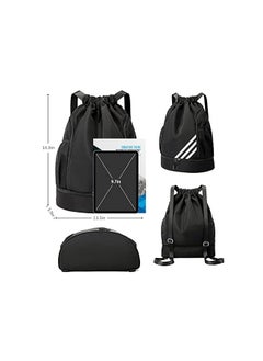 Oziral Drawstring Backpack Water Resistant String Bag Gym Sports with Shoe Compartment Side Mesh Pockets for Women Men  - Image 5