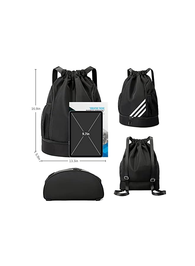 Oziral Drawstring Backpack Water Resistant String Bag Gym Sports with Shoe Compartment Side Mesh Pockets for Women Men  - Image 5
