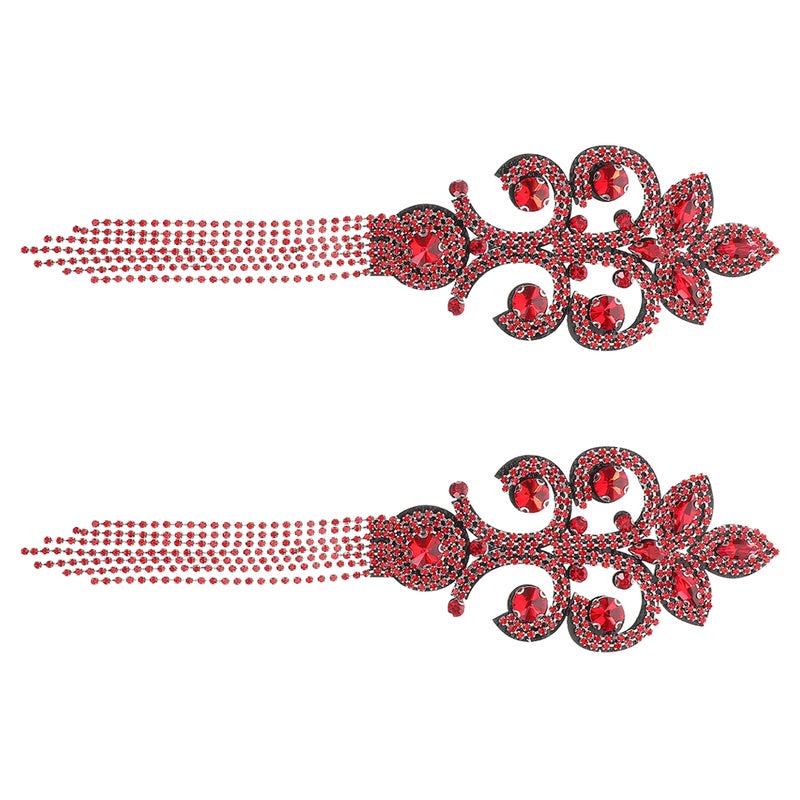 Rhinestone Tassel Epaulets For Blazer Jackets Dresses Retro Inspired Design Fashion Decoration Red 25.00X7.00X0.20CM Lightweight Materials 2Pcs - Image 4