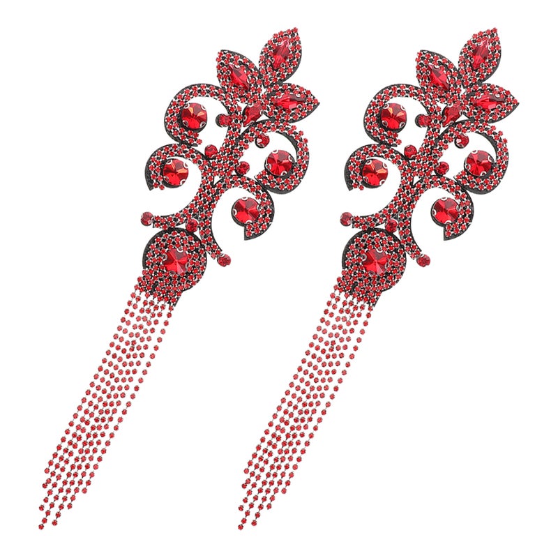 Rhinestone Tassel Epaulets For Blazer Jackets Dresses Retro Inspired Design Fashion Decoration Red 25.00X7.00X0.20CM Lightweight Materials 2Pcs - Image 5