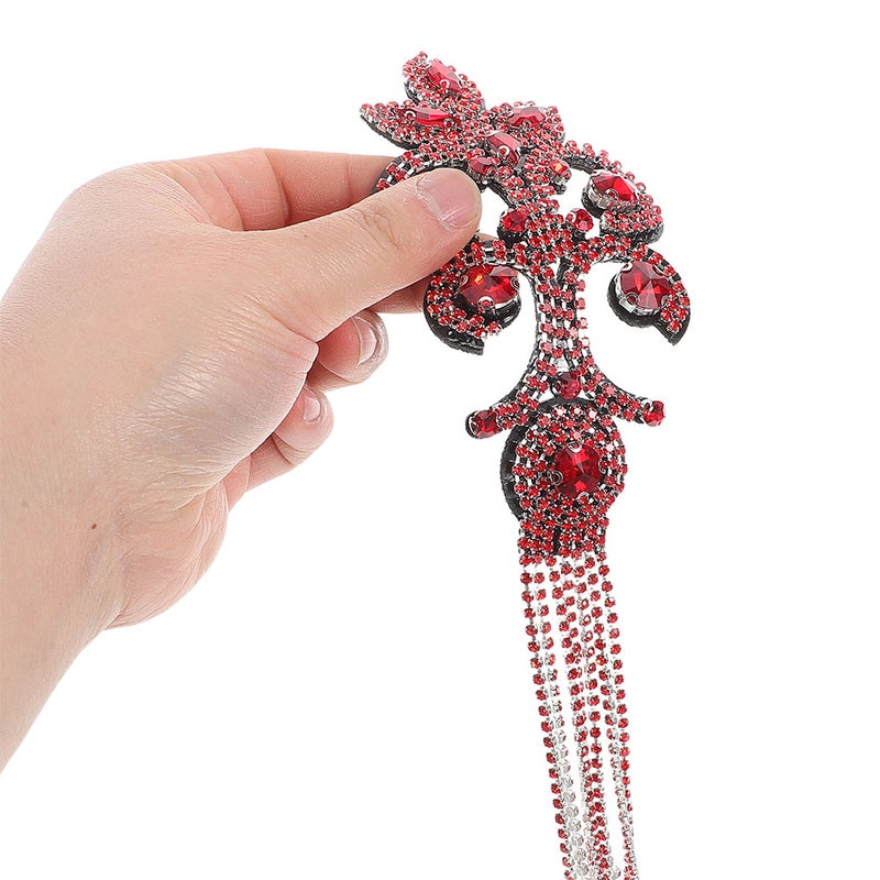 Rhinestone Tassel Epaulets For Blazer Jackets Dresses Retro Inspired Design Fashion Decoration Red 25.00X7.00X0.20CM Lightweight Materials 2Pcs - Image 3