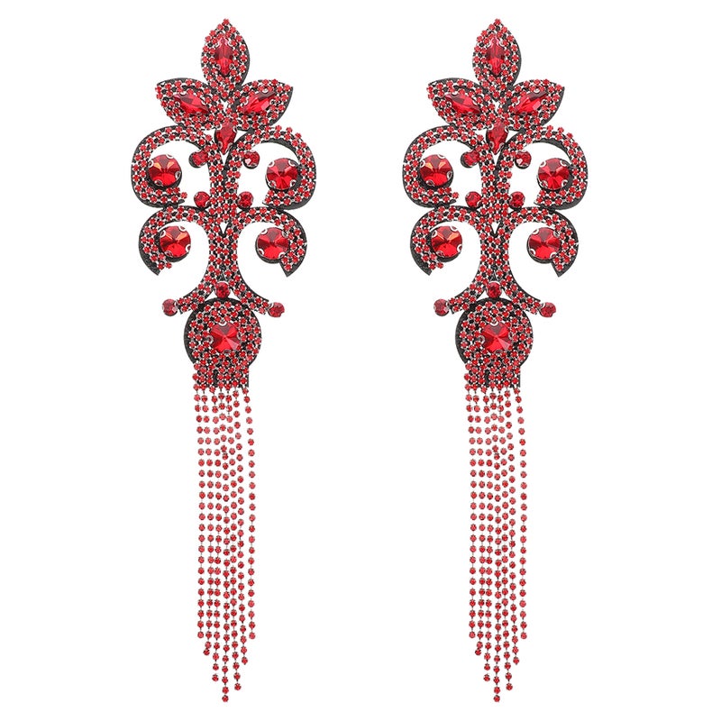 Rhinestone Tassel Epaulets For Blazer Jackets Dresses Retro Inspired Design Fashion Decoration Red 25.00X7.00X0.20CM Lightweight Materials 2Pcs - Image 1