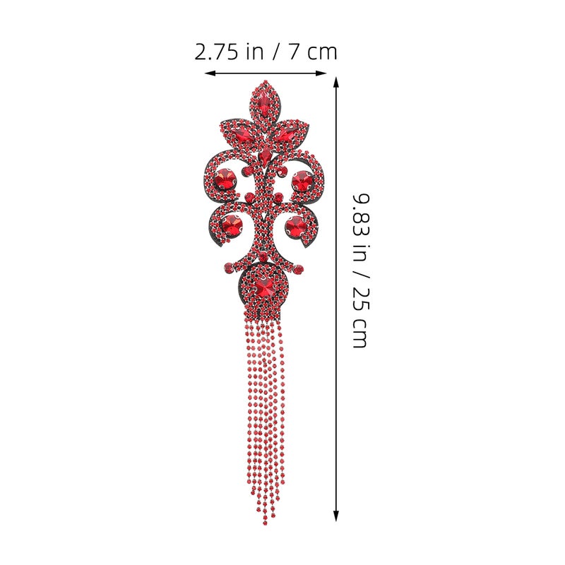 Rhinestone Tassel Epaulets For Blazer Jackets Dresses Retro Inspired Design Fashion Decoration Red 25.00X7.00X0.20CM Lightweight Materials 2Pcs - Image 2