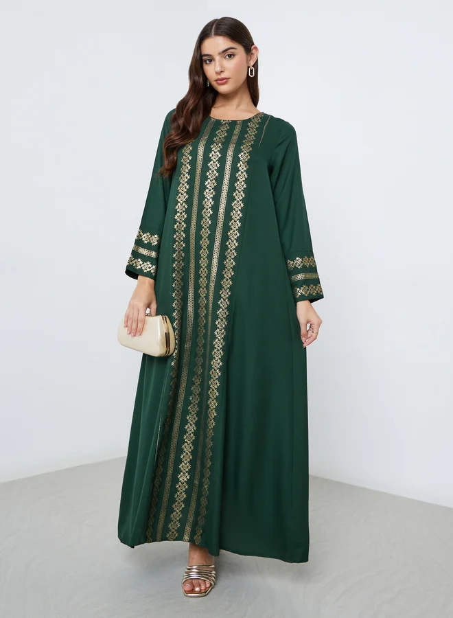 Amirah Amirah Green Foil Print A-Line Maxi Jalabiya