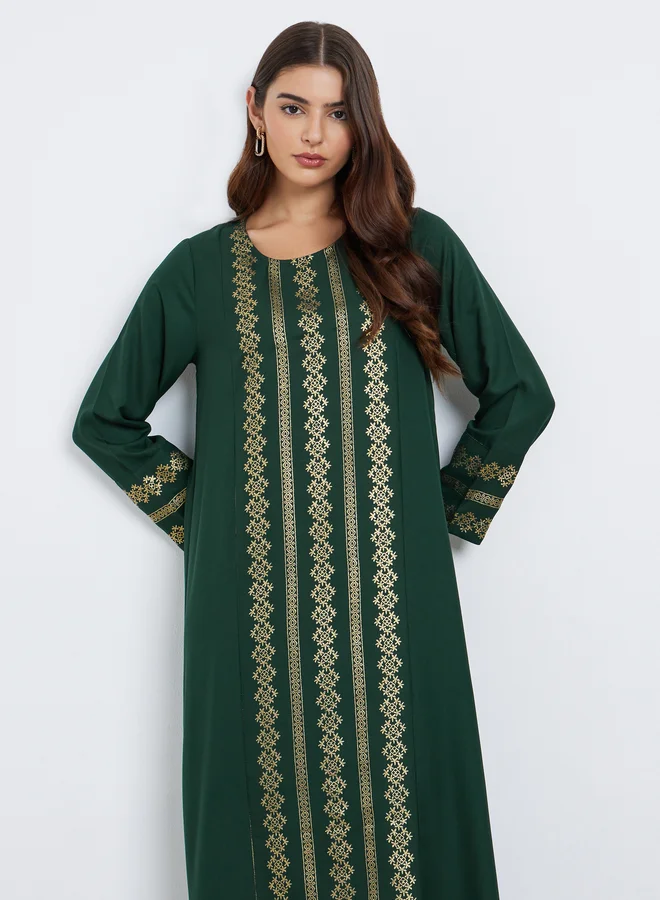 Amirah Amirah Green Foil Print A-Line Maxi Jalabiya