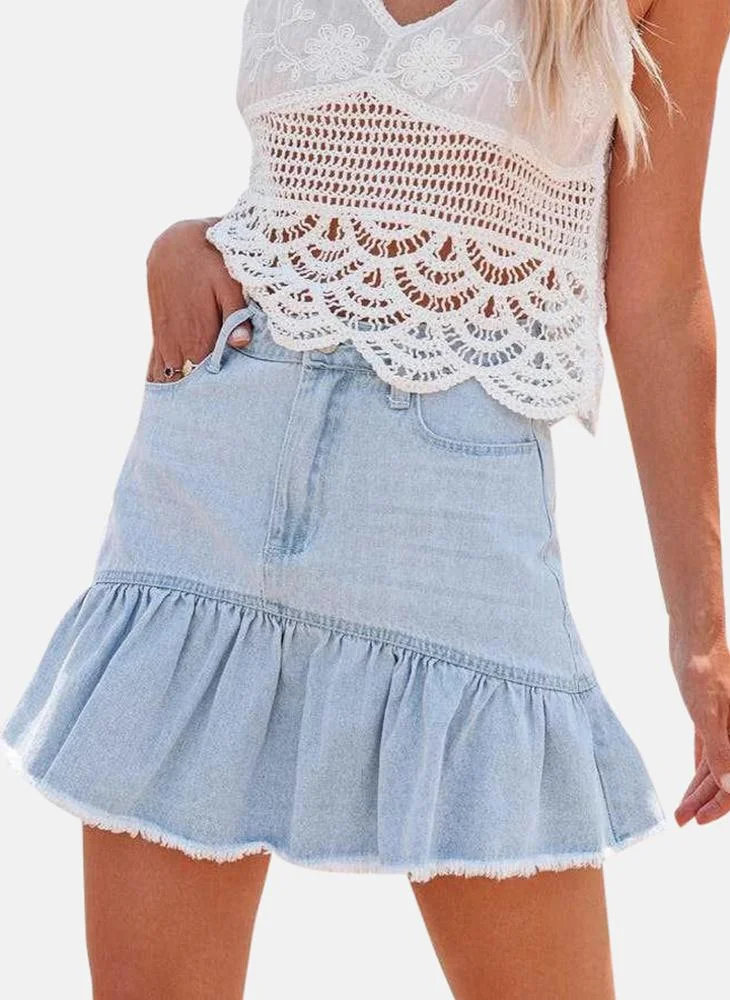 YUNIQEE Blue Mid Rise Plain Mini Skirt