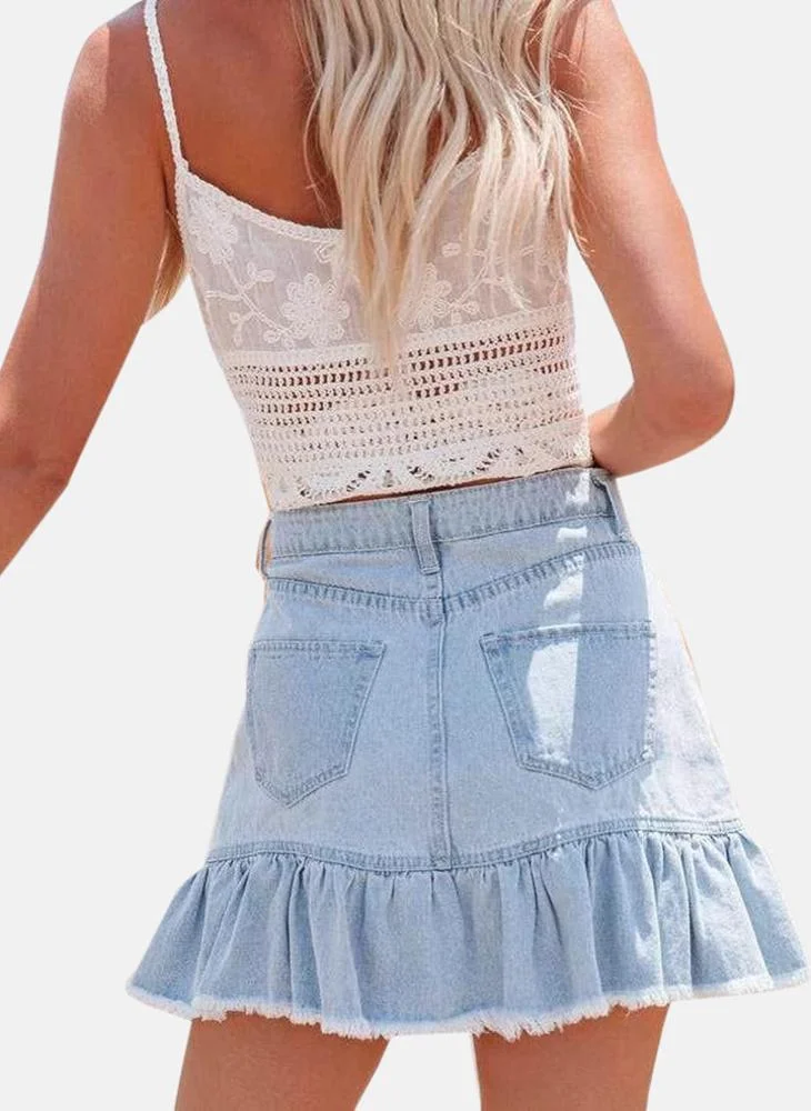 YUNIQEE Blue Mid Rise Plain Mini Skirt