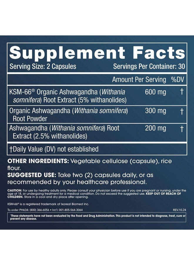 ProHealth مكمل بروهيلث أشواغاندا 60 كبسولة، مستخلص جذور عضوي ومسحوق، أشواغاندا للنساء والرجال، يدعم التوتر والنوم - Image 2