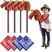 Poen 4 Pack Light Brown Horse Stick with Sound Red and Blue Bandana Set 276 Toys Stick Horse Western Cowboy Bandana with Neighing Sound for Boys Girls Fun Pretend Games - Image 2