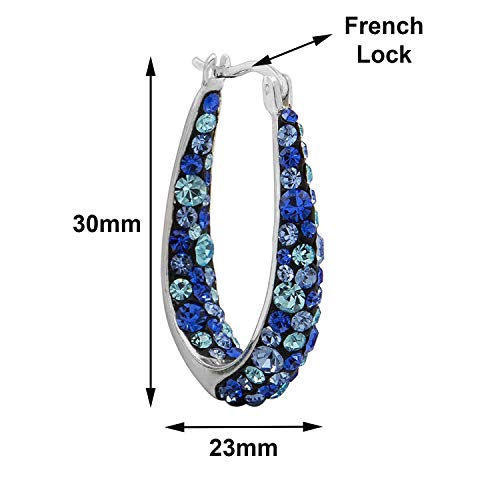 Savlano 14K White Gold Plated Inside Out Crystal Hoop Earrings For Women (Blue) - Image 3