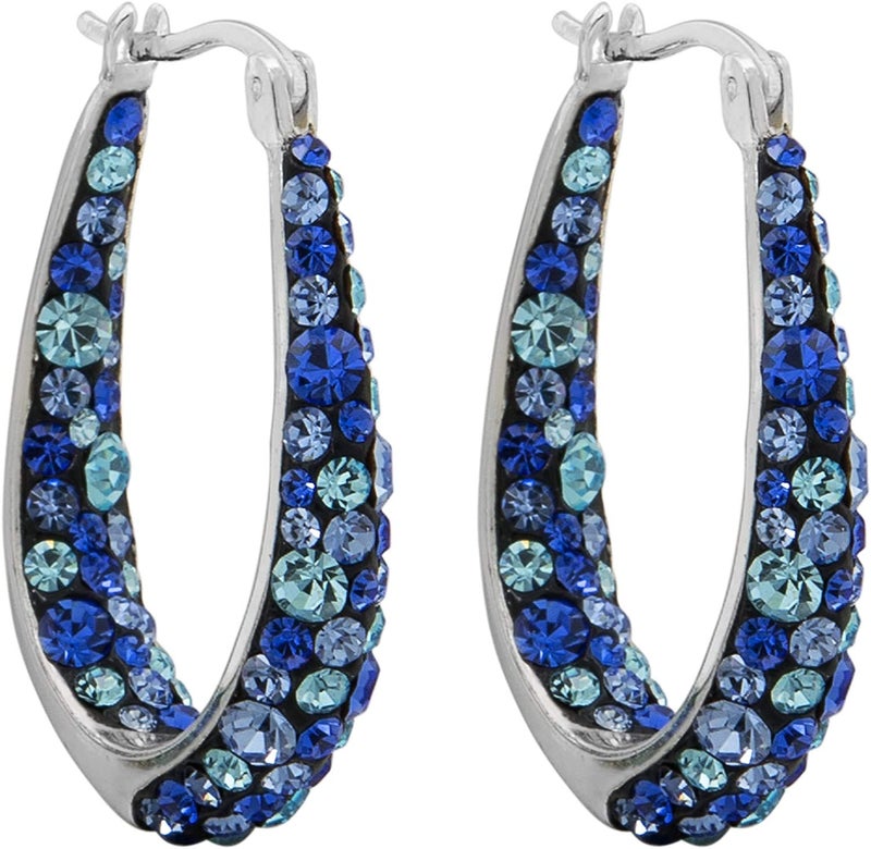Savlano 14K White Gold Plated Inside Out Crystal Hoop Earrings For Women (Blue) - Image 1