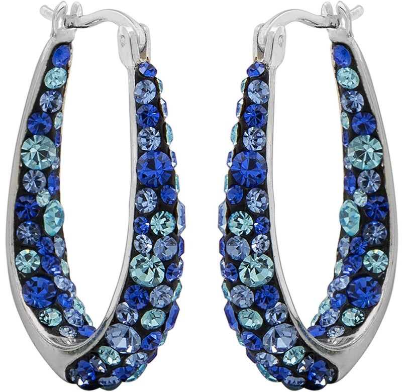 Savlano 14K White Gold Plated Inside Out Crystal Hoop Earrings For Women (Blue) - Image 2