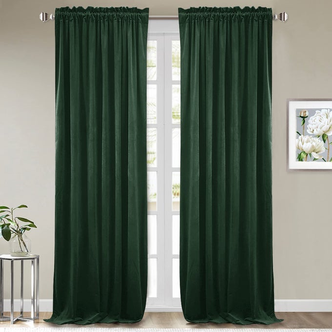 Dark Green Velvet Curtains Bedroom Privacy Blackout Window Curtains Rod Pocket Thermal Insulated Green Curtain Panels for Sliding DoorFoyers W52 x L96 2 Panels