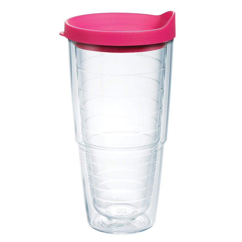 Tervis Clear  Colorful Lidded Made in USA Double Walled Insulated Tumbler Travel Cup Keeps Drinks Cold  Hot 24oz Fuchsia Lid