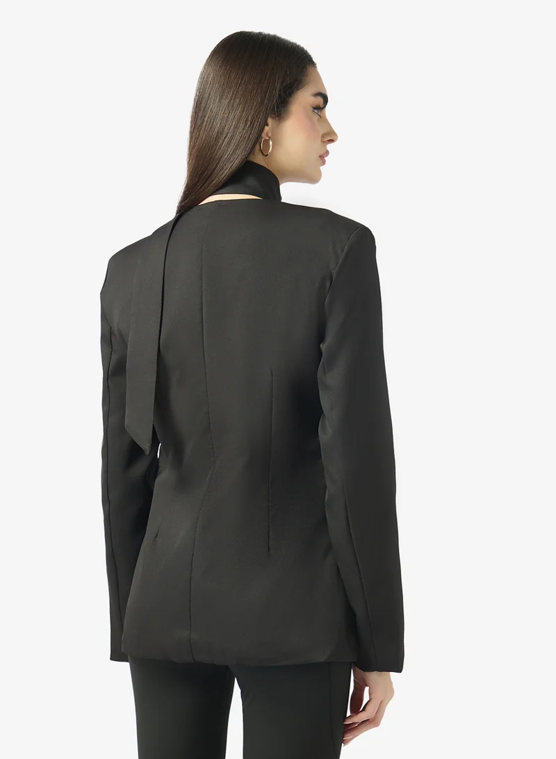 Ginger Collarless Slim Fit Blazer with Scarf