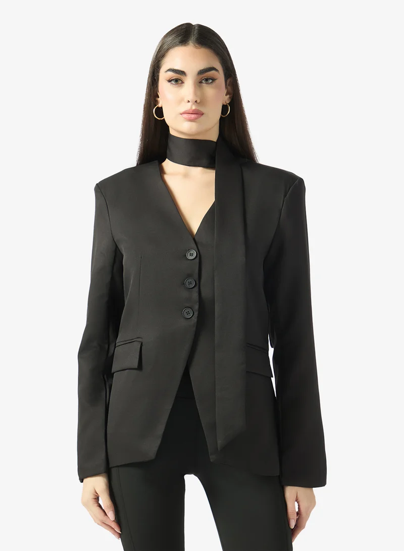 Ginger Collarless Slim Fit Blazer with Scarf