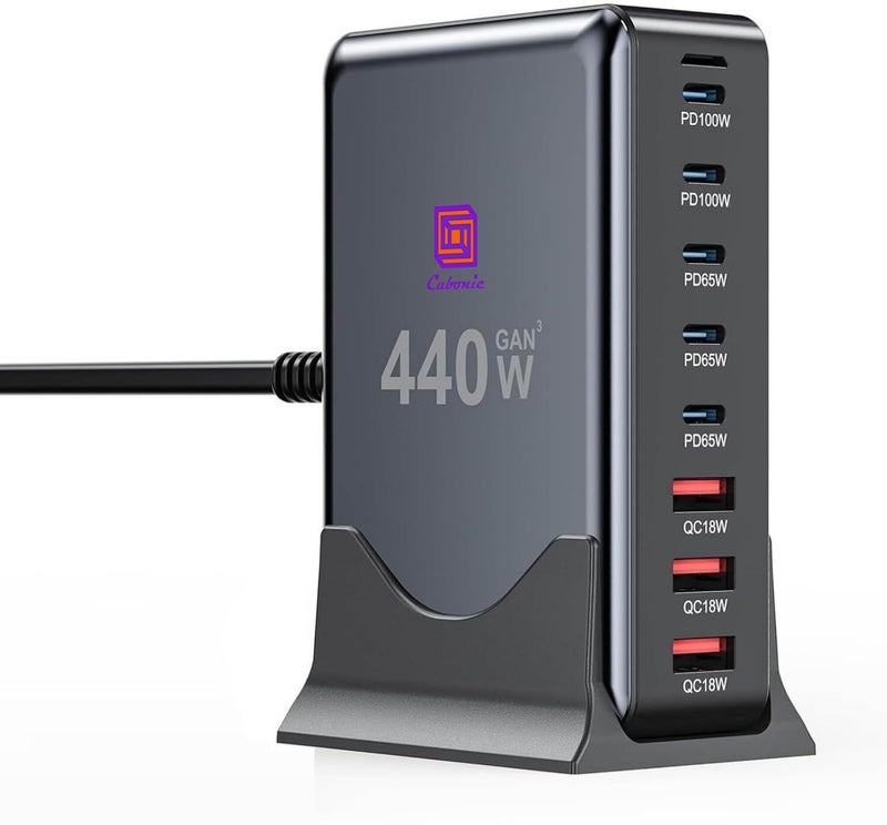 Cubonic USB C Charger Block GaN 440W Charging Station Hub,8 Port Fast Charging Brick with Extension Cord,PD QC PPS 100W Laptop Power Adapter - Image 4