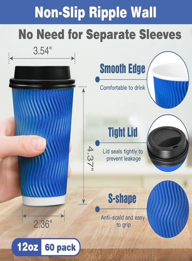 Ginkgo 60 Pack 12 oz Disposable Coffee Cups with Lids, Double Wall Insulated Ripple Paper Cups, Leak Proof To Go Coffee Cups for Hot Beverages - Image 2