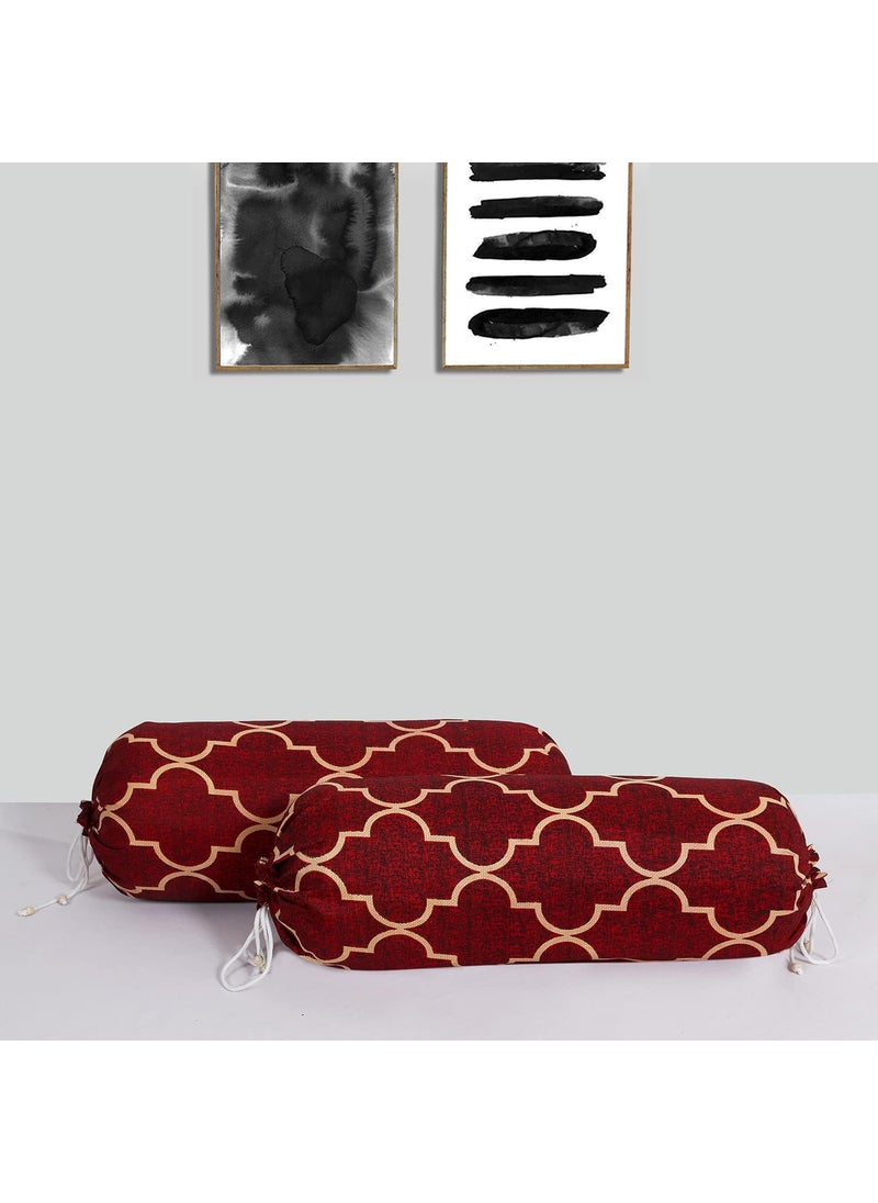 Kuber Industries Kuber Industries Bolster Cover Soft Cotton Bolster Cover SetDiwan Round Bolster Pillow CoversLuxurious Lattice Print Roll Masand Cover 16x32 InchPack of 2 Red  - Image 4