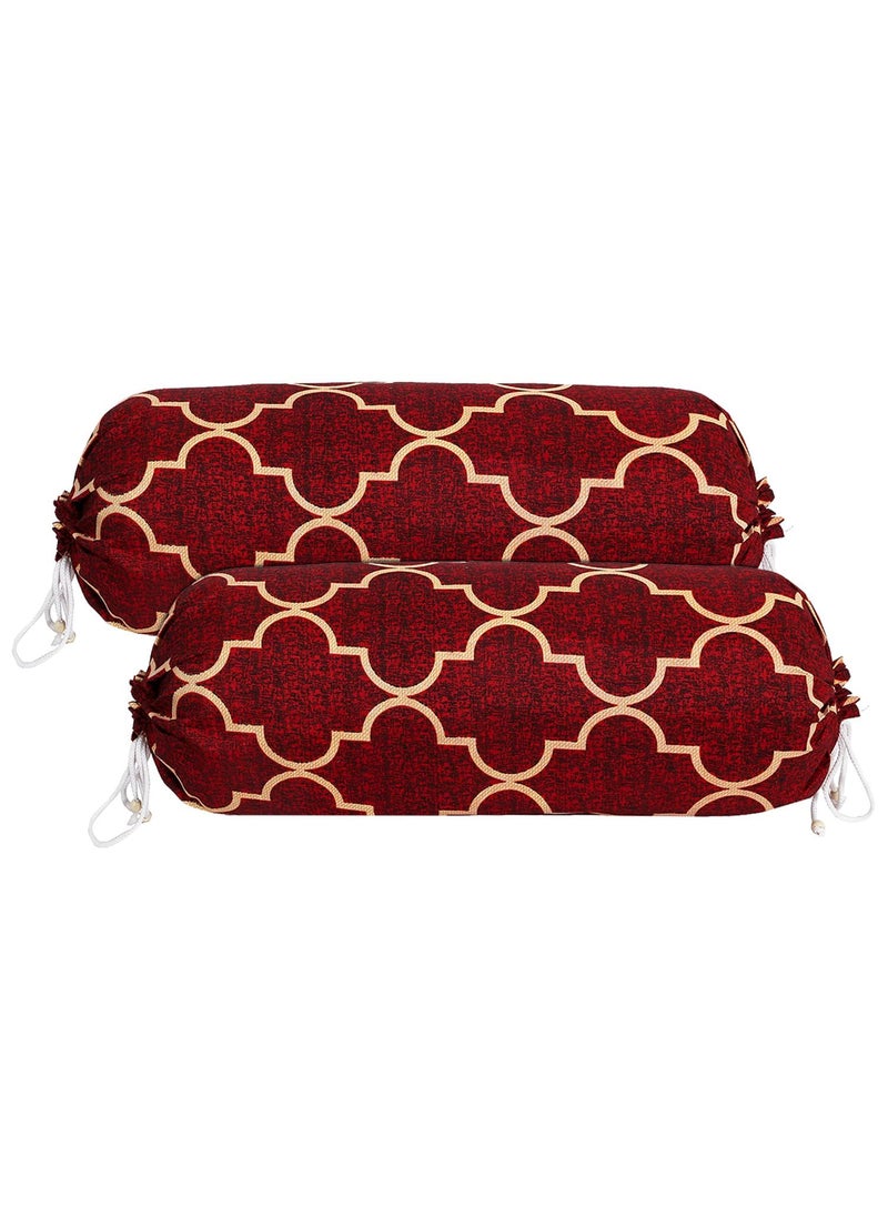 Kuber Industries Kuber Industries Bolster Cover Soft Cotton Bolster Cover SetDiwan Round Bolster Pillow CoversLuxurious Lattice Print Roll Masand Cover 16x32 InchPack of 2 Red  - Image 1