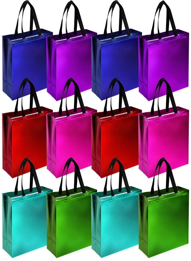 VGOODALL 12PCS Reusable Gift Bags, 12.6"x5"x11" Large Party Favor Bags with Handles, Blue Green Purple Red Teal Rose for Birthday Wedding - Image 1