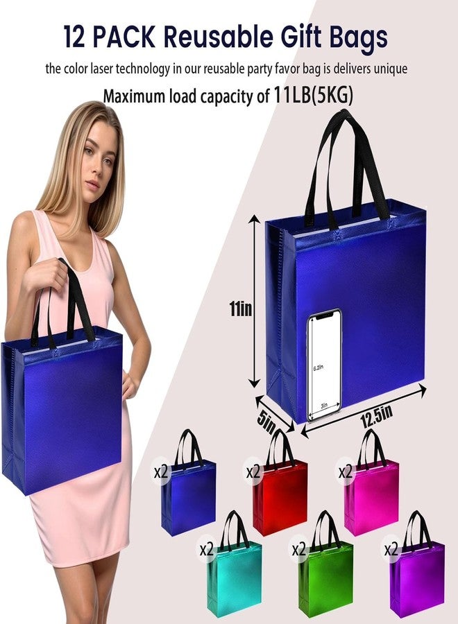 VGOODALL 12PCS Reusable Gift Bags, 12.6"x5"x11" Large Party Favor Bags with Handles, Blue Green Purple Red Teal Rose for Birthday Wedding - Image 2