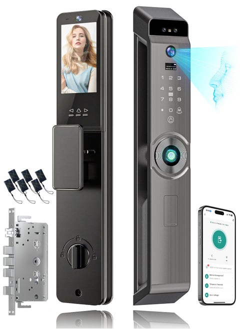 Smart Lock with Camera, Palm Print Recognition Lock,  WiFi Video Intercom Lock,  Two way audio,  Fingerprint Door Lock ,Tuya APP Remote Control,6*IC cards,1 pcs 5000mAh batteries, Model M12L, Mortise 6068