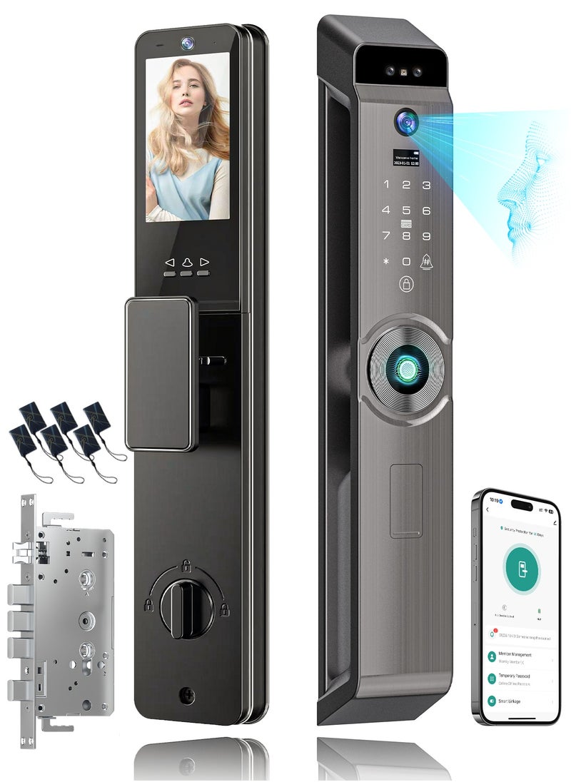 ALINK - Smart Lock with Camera, Palm Print Recognition Lock,  WiFi Video Intercom Lock,  Two way audio,  Fingerprint Door Lock ,Tuya APP Remote Control,6*IC cards,1 pcs 5000mAh batteries, Model M12L, Mortise 6068 - Image 1