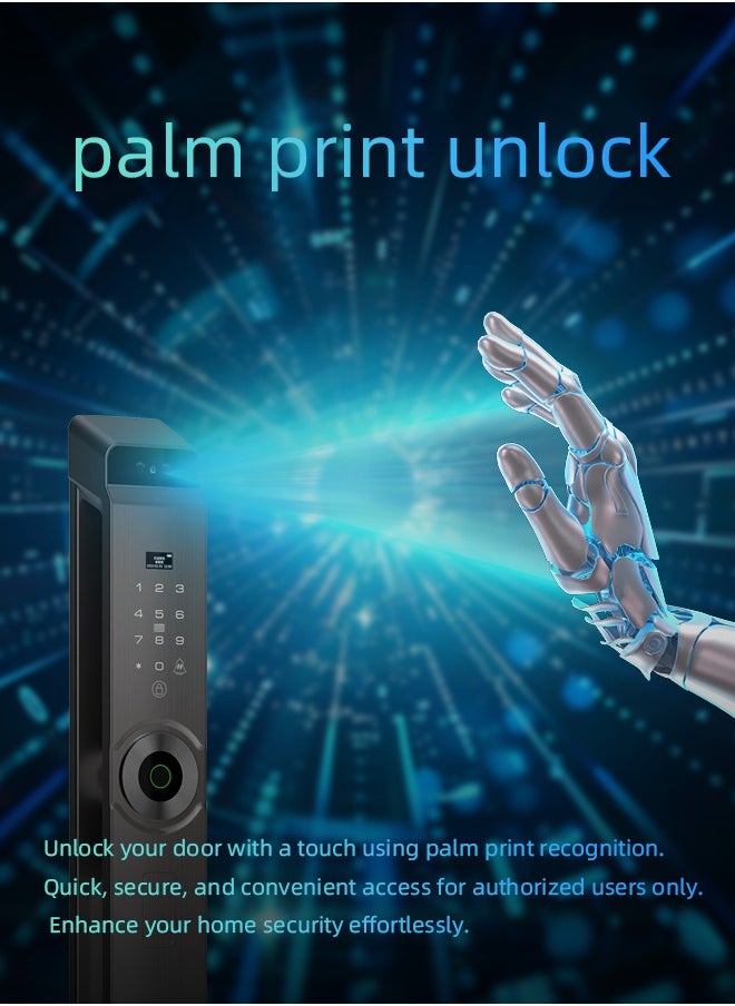 ALINK - Smart Lock with Camera, Palm Print Recognition Lock,  WiFi Video Intercom Lock,  Two way audio,  Fingerprint Door Lock ,Tuya APP Remote Control,6*IC cards,1 pcs 5000mAh batteries, Model M12L, Mortise 6068 - Image 1