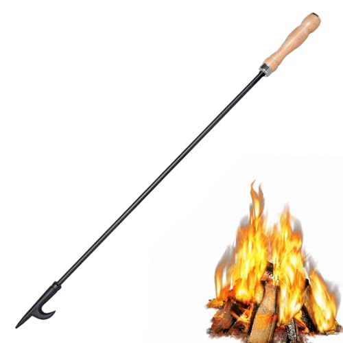 AGM Fire Poker for Fire Pit, 32" Long Heavy Duty Campfire Poker Stick with Wooden Handle for Camping, Fireplace, Bonfires, Rust Resistant Portable Fire Pit Tools Accessories for Outdoor & Indoor - Image 1