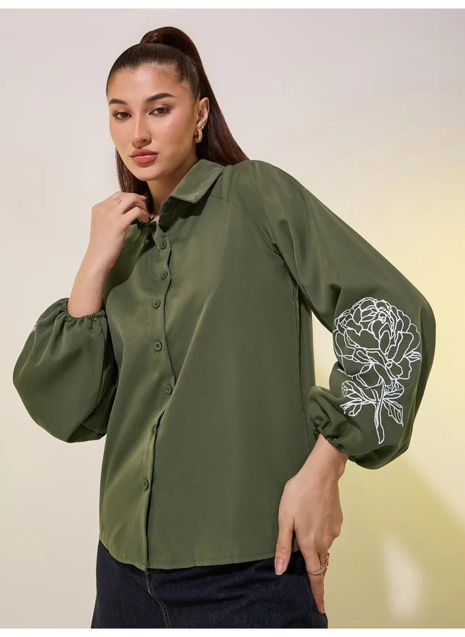 Take Two Take Two Balloon Sleeve Graphic Print Shirt