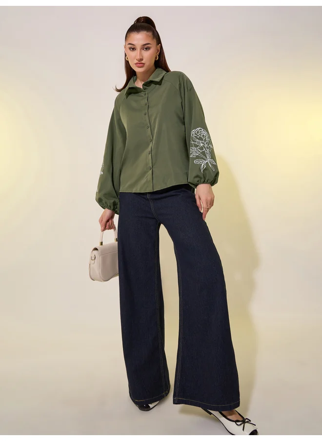 Take Two Take Two Balloon Sleeve Graphic Print Shirt