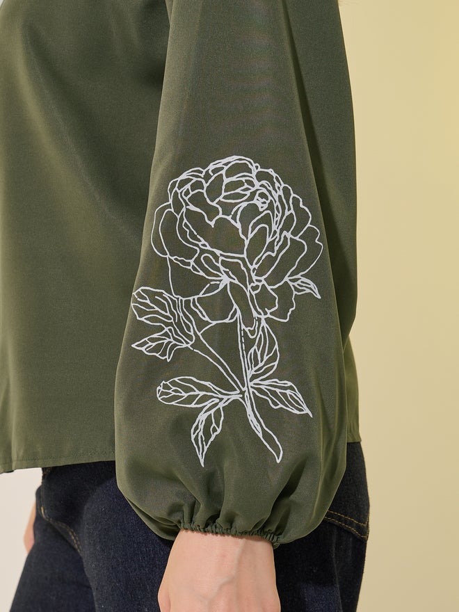 Styli Styli Balloon Sleeve Graphic Print Shirt  - Image 3