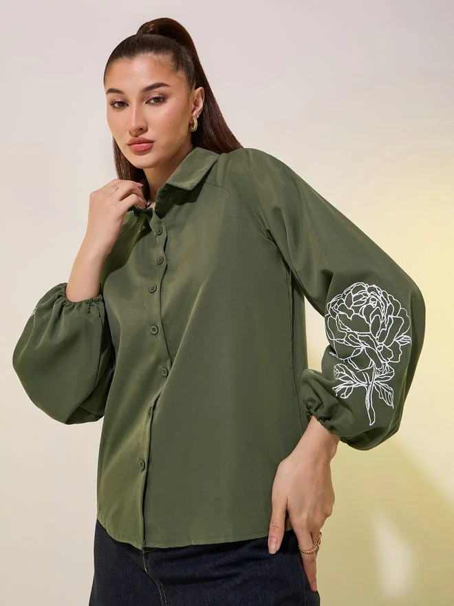 Take Two Balloon Sleeve Graphic Print Shirt