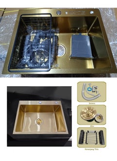 Handmade kitchen sink, 70cm gold