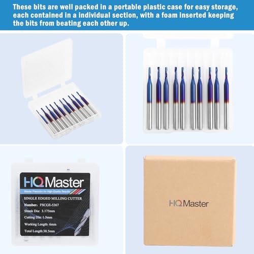 HQMaster 10-Pack End Mill Milling Cutter 1.5mm Cutting Dia. Spiral Router Bits CNC Bits 1-Flute Single Edged Cutting Engraving Bits Tungsten Steel 6mm Flute Length, 38.5mm OAL - Image 3