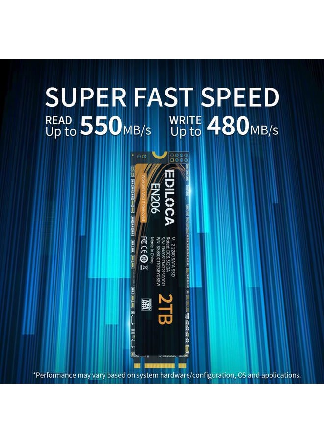 Ediloca EN206 2TB SSD M.2 SATA 3D NAND TLC, M.2 2280 SATA III 6Gb/s SSD Internal Hard Drive, Read/Write Speed up to 550/480 MB/s, Compatible with Ultrabooks, Tablet Computers and Mini PCs - Image 2