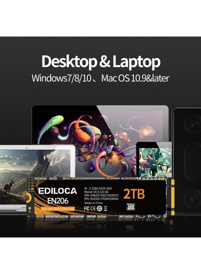 Ediloca EN206 2TB SSD M.2 SATA 3D NAND TLC, M.2 2280 SATA III 6Gb/s SSD Internal Hard Drive, Read/Write Speed up to 550/480 MB/s, Compatible with Ultrabooks, Tablet Computers and Mini PCs - Image 5