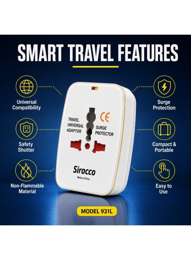 SIROCCO Travel Adaptor Universal All-In-One With Surge Protection, Sirocco 931L - Image 2