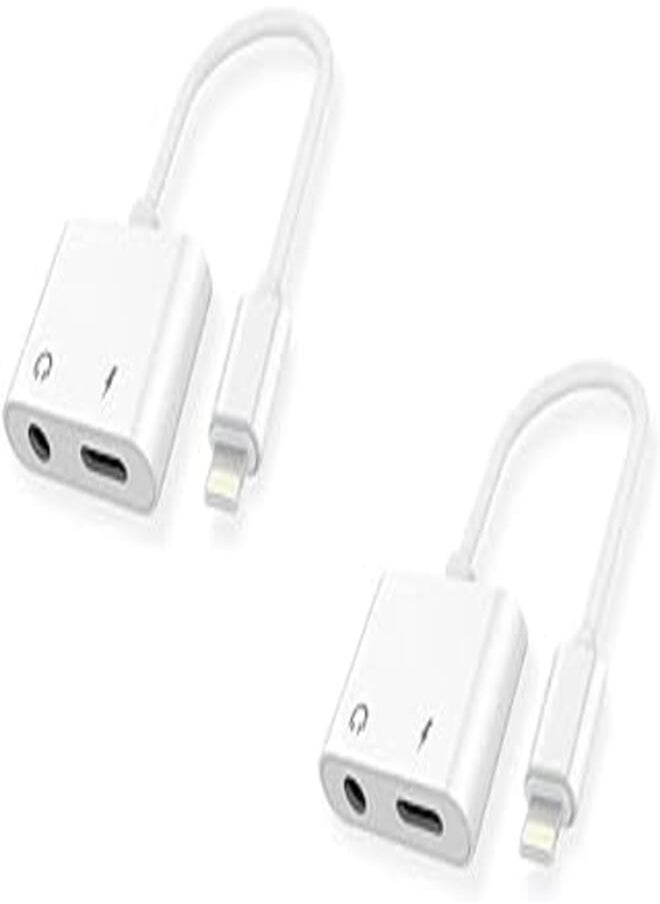XO - XO NB172B 2in1 Audio Adapter Lightning Cable To Lightning And 3.5MM With 5V/2A Max Output 150MM Set Of 2 Pieces - White - Image 1