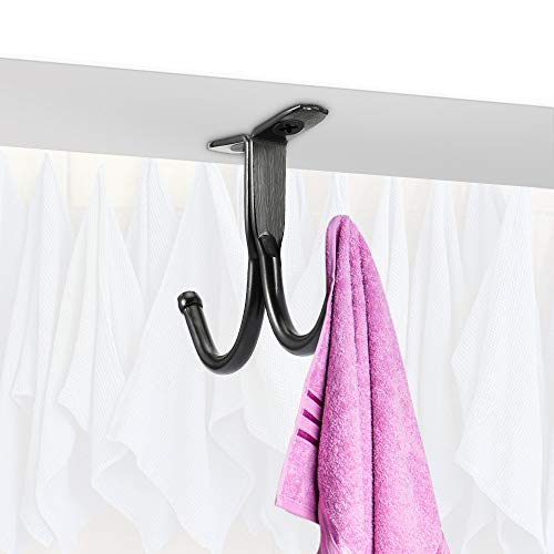 Picowe 6 Pcs Double Prong Ceiling Hook - Under Shelf Coat Hooks Bathroom Towel Bedroom Robe Hook for Hanging Baseball Cap, Coat, Clothes and Jewelry (Black) - Image 4