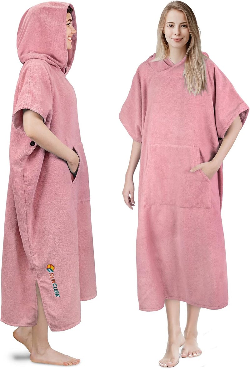 Suncube SUN CUBE Surf Poncho Changing Robe with Hood | Absorbent Quick Dry Microfiber Wetsuit Changing Towel with Pocket for Surfing Men Women, Pink, One size - Image 1