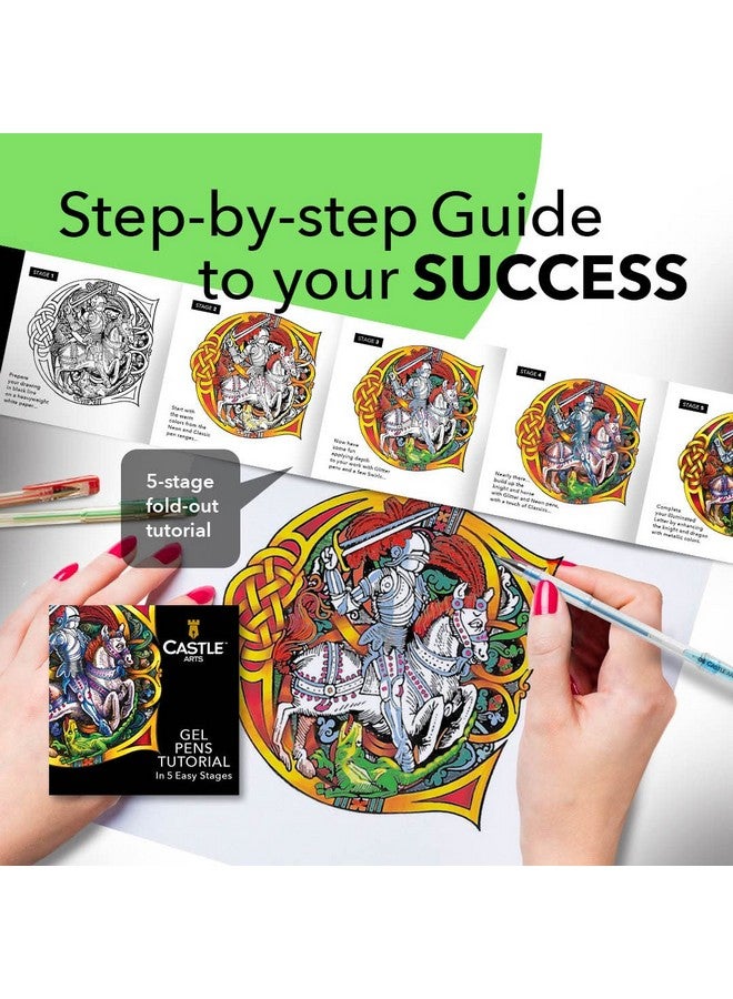 Castle Art Supplies 100 Gel Pens For Adult Coloring Set Drawing Scrapbooks Journals Amazing Colors Effects Swirl Glitter Neon Pastel Metallic With Smooth Fine Tips - Image 5