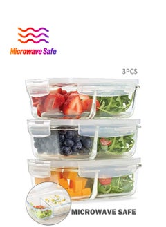 3PCS Glass Storage High borosilicate material office worker lunch box, microwave oven partition type student glass crisper lunch box