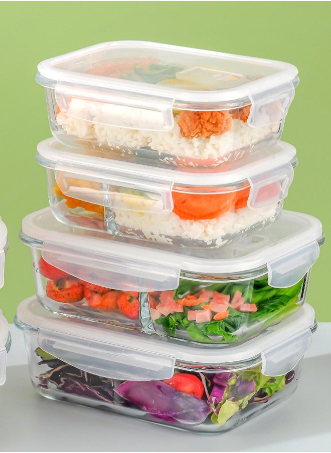 VOGMAX - 3PCS Glass Storage High borosilicate material office worker lunch box, microwave oven partition type student glass crisper lunch box - Image 1