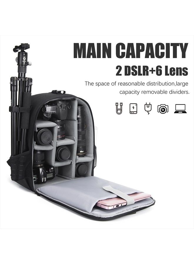 Caden Camera Backpack Bag Professional for DSLR/SLR Mirrorless Camera Waterproof, Camera Case Compatible for Sony Canon Nikon Camera and Lens Tripod Accessories (Large, 5.0 Black) - Image 2