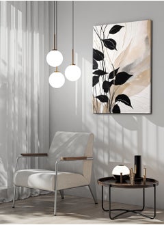 LOWHA Framed Canvas Wall Art Stretched Over Wooden Frame, Black Leaves Painting  - Image 3