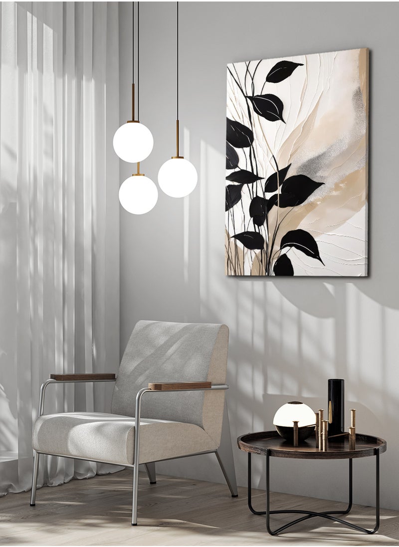 LOWHA Framed Canvas Wall Art Stretched Over Wooden Frame, Black Leaves Painting  - Image 3