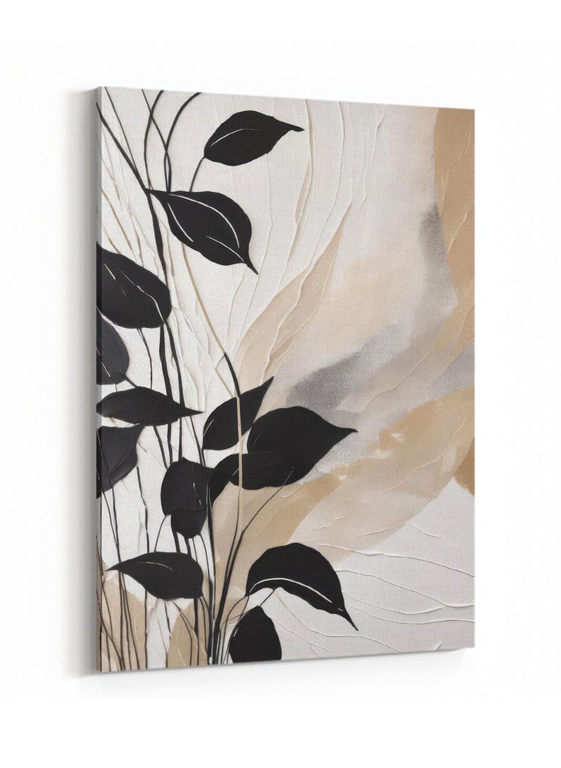 LOWHA Framed Canvas Wall Art Stretched Over Wooden Frame, Black Leaves Painting  - Image 4